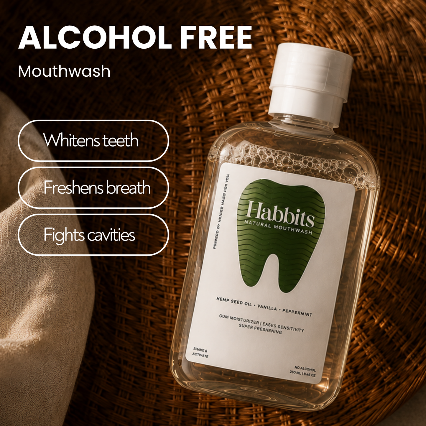 Sensitivity Relief Natural Mouthwash- Vanilla, Hemp & Spearmint