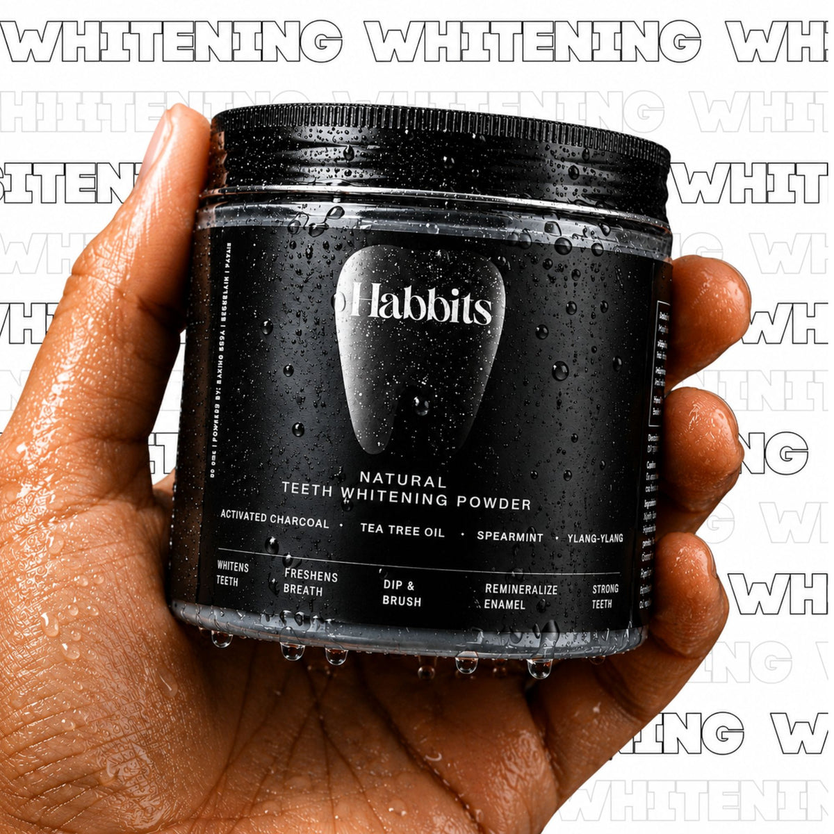 Whitening powder jar held in hand