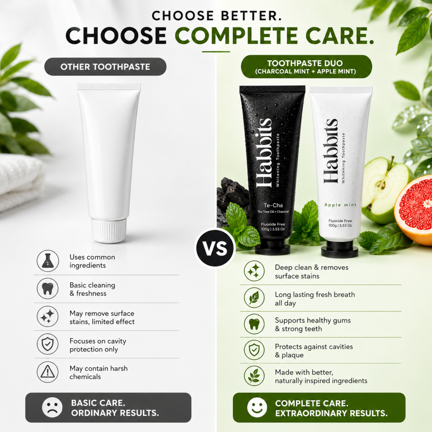 Natural Teeth Whitening Toothpaste Duo - Charcoal mint + Apple mint