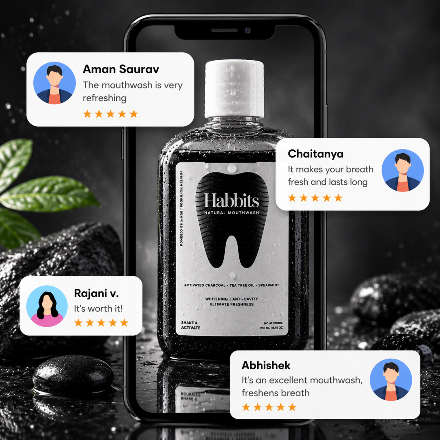 Teeth Whitening Natural Mouthwash- Charcoal & Spearmint